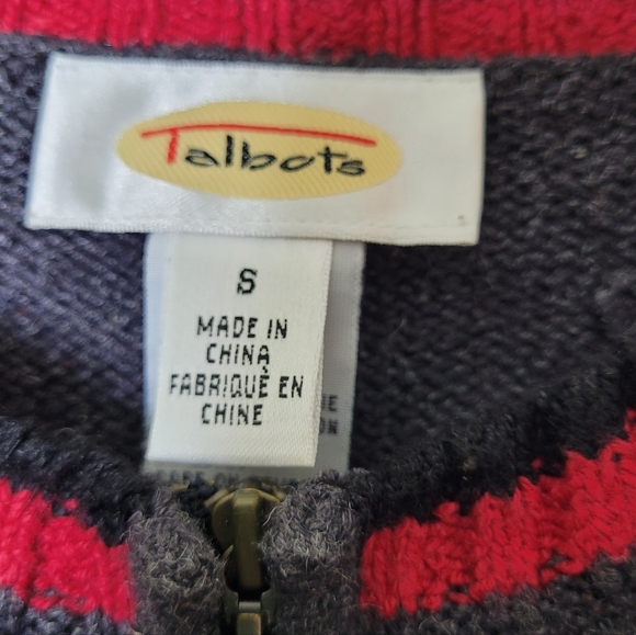 Talbots Vintage Dog Print Cardigan Sweater Full Zip Ramie Cotton Preppy Size S - Picture 9 of 11